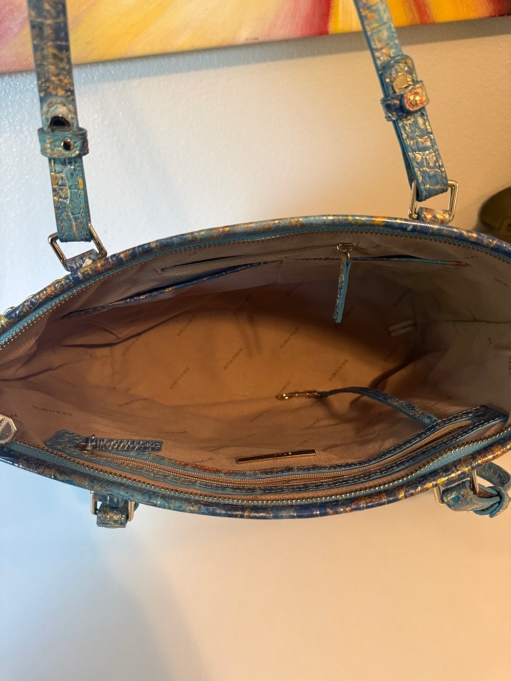 Brahmin Turquoise & Orange Croc-Embossed Tote - Picture 7 of 7